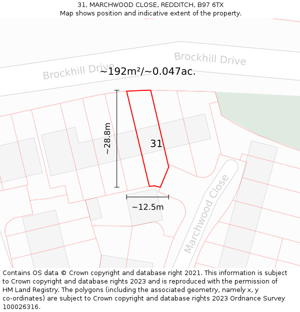 31, MARCHWOOD CLOSE, REDDITCH, B97 6TX: Plot and title map