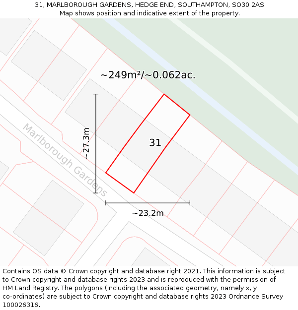 31, MARLBOROUGH GARDENS, HEDGE END, SOUTHAMPTON, SO30 2AS: Plot and title map