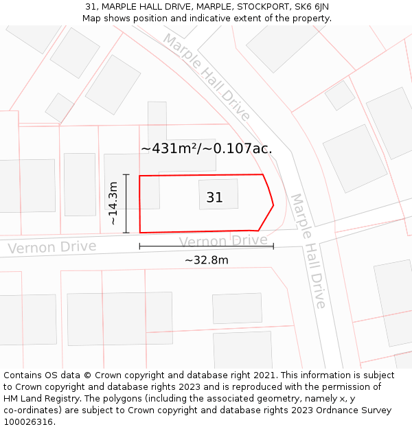 31, MARPLE HALL DRIVE, MARPLE, STOCKPORT, SK6 6JN: Plot and title map