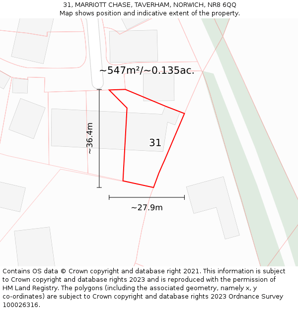 31, MARRIOTT CHASE, TAVERHAM, NORWICH, NR8 6QQ: Plot and title map