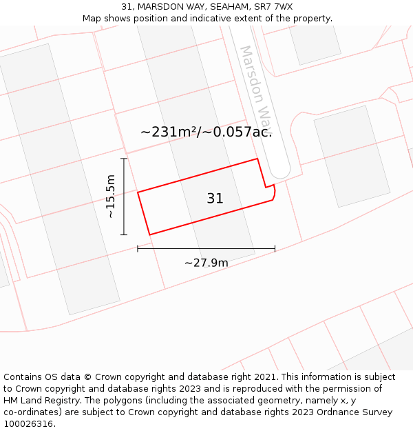 31, MARSDON WAY, SEAHAM, SR7 7WX: Plot and title map