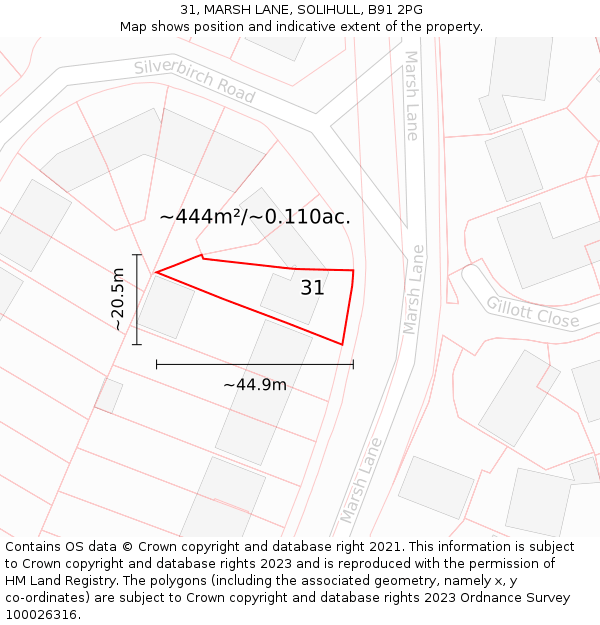 31, MARSH LANE, SOLIHULL, B91 2PG: Plot and title map
