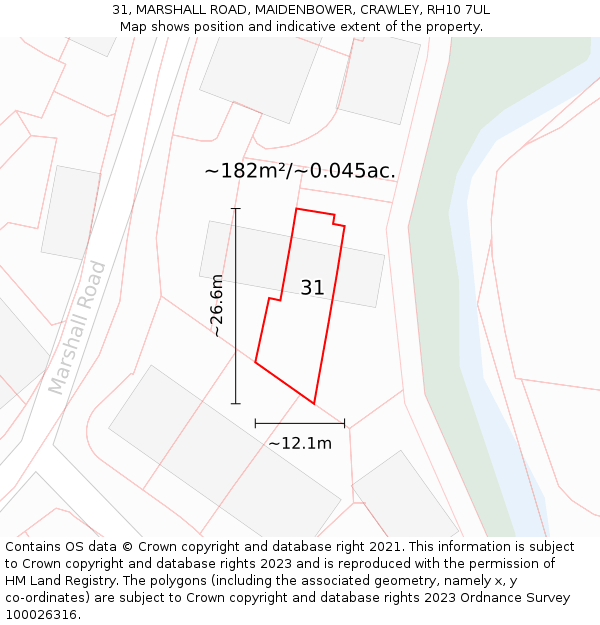 31, MARSHALL ROAD, MAIDENBOWER, CRAWLEY, RH10 7UL: Plot and title map