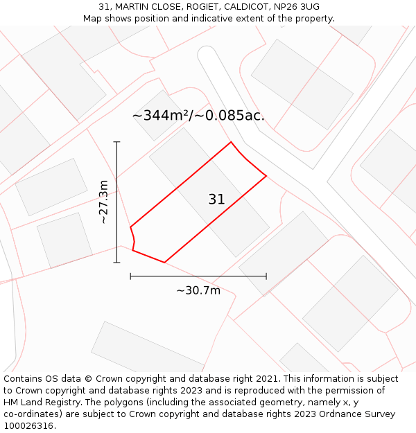 31, MARTIN CLOSE, ROGIET, CALDICOT, NP26 3UG: Plot and title map