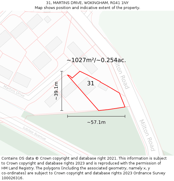 31, MARTINS DRIVE, WOKINGHAM, RG41 1NY: Plot and title map