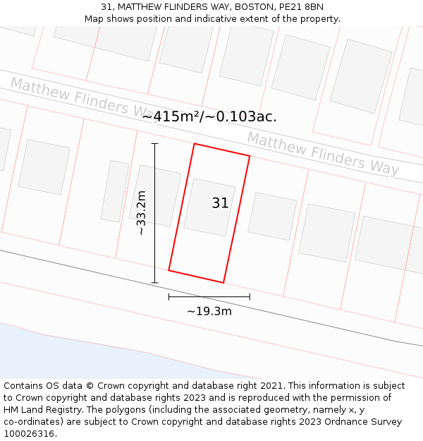 31, MATTHEW FLINDERS WAY, BOSTON, PE21 8BN: Plot and title map