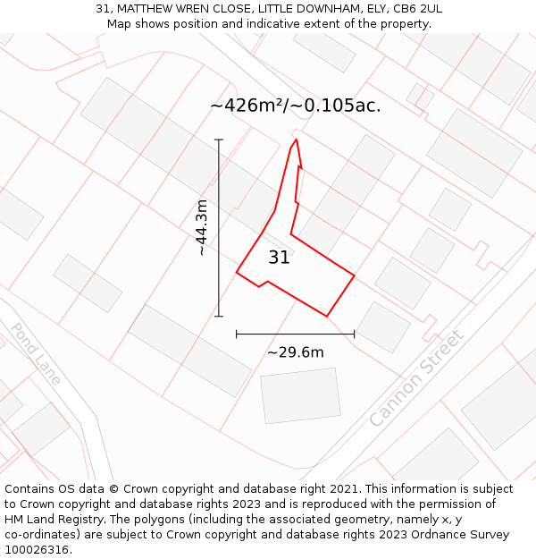 31, MATTHEW WREN CLOSE, LITTLE DOWNHAM, ELY, CB6 2UL: Plot and title map