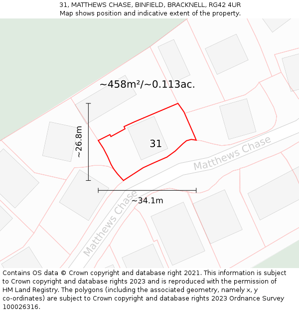 31, MATTHEWS CHASE, BINFIELD, BRACKNELL, RG42 4UR: Plot and title map