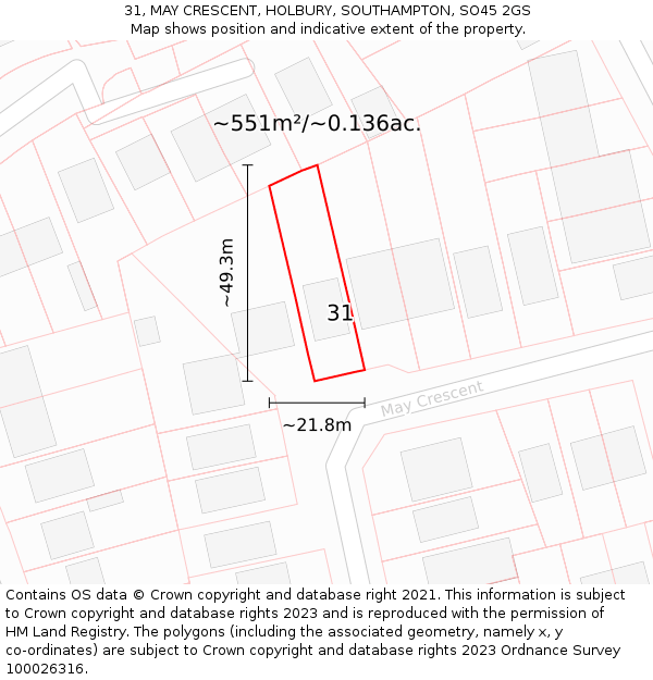 31, MAY CRESCENT, HOLBURY, SOUTHAMPTON, SO45 2GS: Plot and title map
