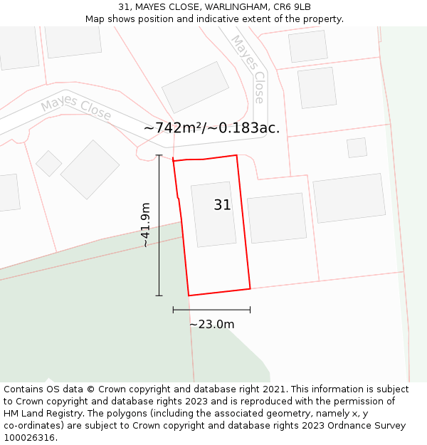 31, MAYES CLOSE, WARLINGHAM, CR6 9LB: Plot and title map