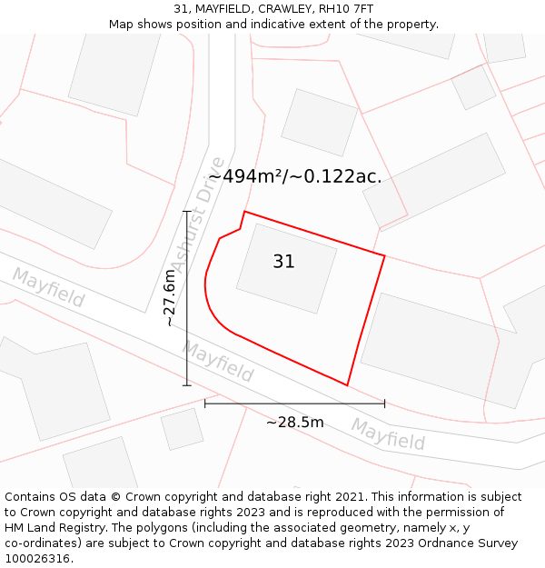 31, MAYFIELD, CRAWLEY, RH10 7FT: Plot and title map