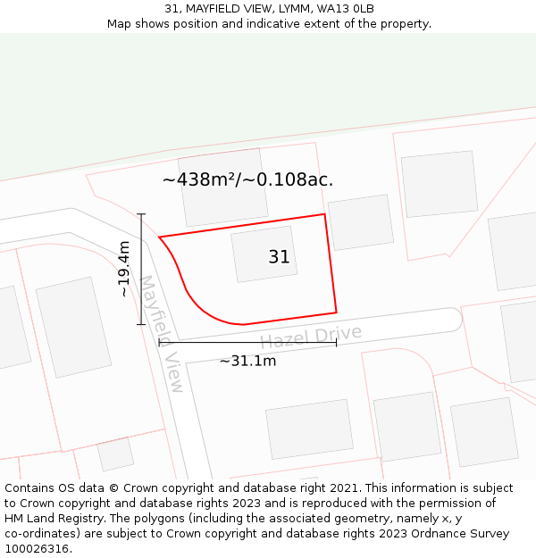 31, MAYFIELD VIEW, LYMM, WA13 0LB: Plot and title map