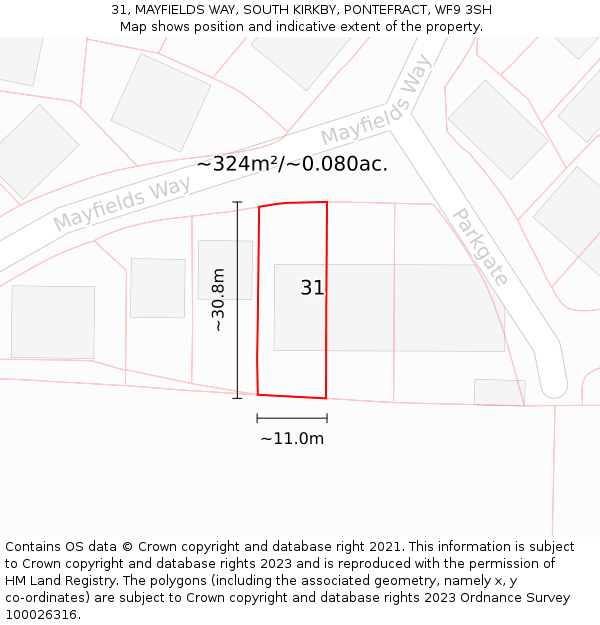 31, MAYFIELDS WAY, SOUTH KIRKBY, PONTEFRACT, WF9 3SH: Plot and title map