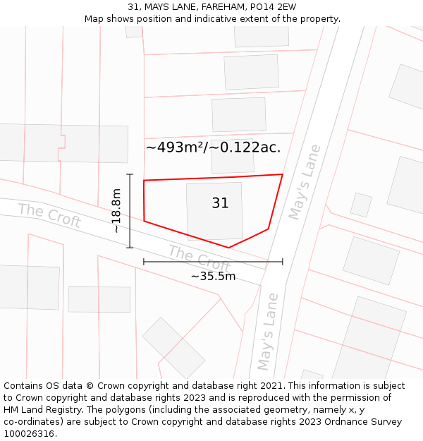 31, MAYS LANE, FAREHAM, PO14 2EW: Plot and title map