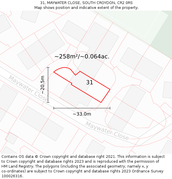 31, MAYWATER CLOSE, SOUTH CROYDON, CR2 0RS: Plot and title map