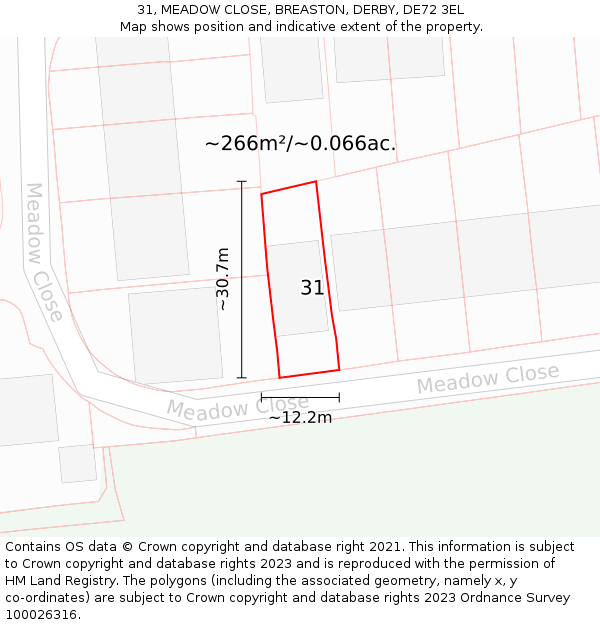 31, MEADOW CLOSE, BREASTON, DERBY, DE72 3EL: Plot and title map