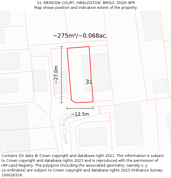 31, MEADOW COURT, HIBALDSTOW, BRIGG, DN20 9PR: Plot and title map