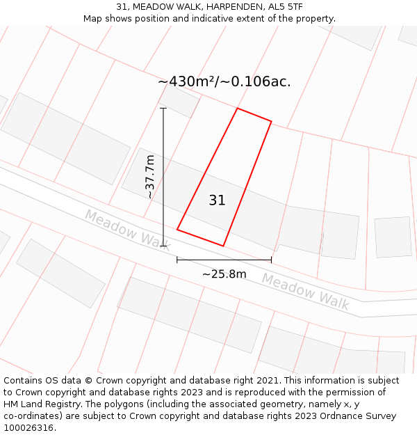 31, MEADOW WALK, HARPENDEN, AL5 5TF: Plot and title map