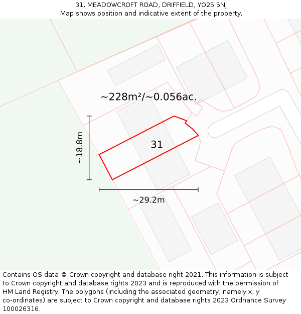 31, MEADOWCROFT ROAD, DRIFFIELD, YO25 5NJ: Plot and title map
