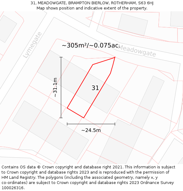 31, MEADOWGATE, BRAMPTON BIERLOW, ROTHERHAM, S63 6HJ: Plot and title map