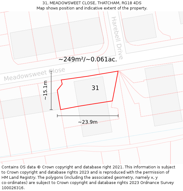 31, MEADOWSWEET CLOSE, THATCHAM, RG18 4DS: Plot and title map