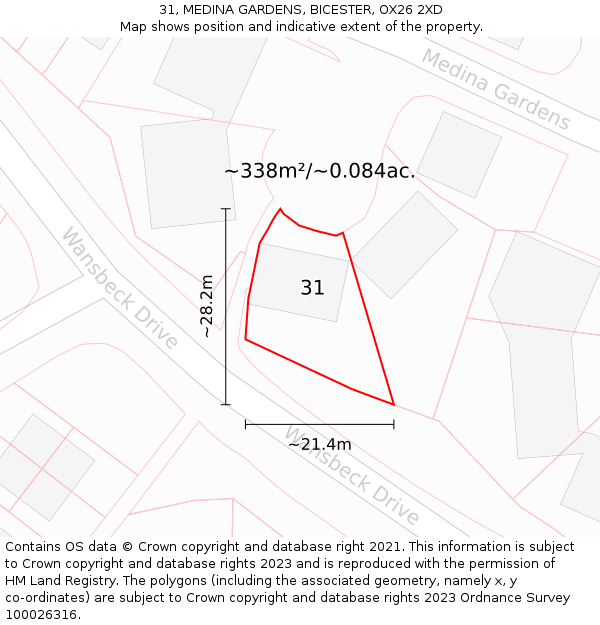 31, MEDINA GARDENS, BICESTER, OX26 2XD: Plot and title map