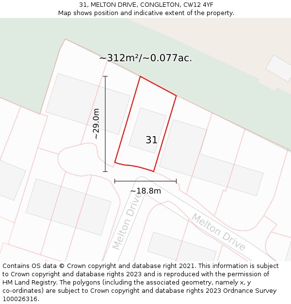 31, MELTON DRIVE, CONGLETON, CW12 4YF: Plot and title map