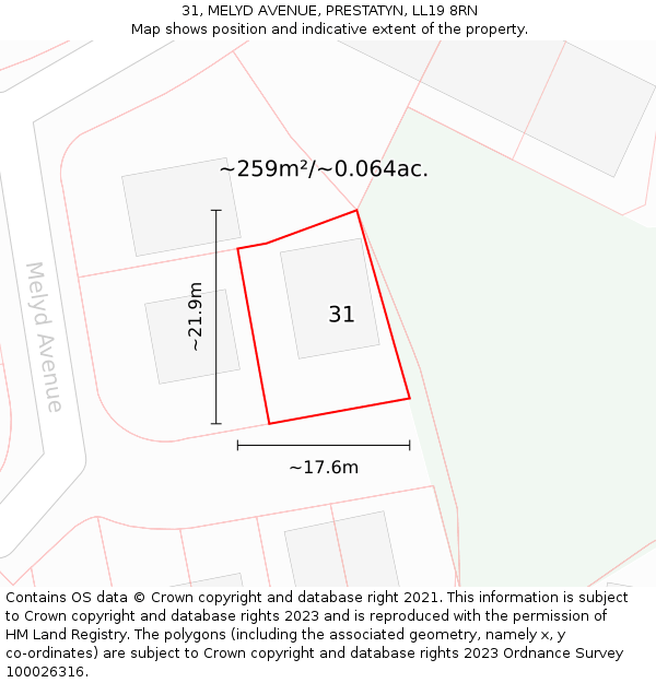 31, MELYD AVENUE, PRESTATYN, LL19 8RN: Plot and title map