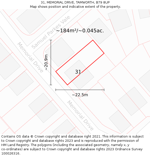 31, MEMORIAL DRIVE, TAMWORTH, B79 8UP: Plot and title map
