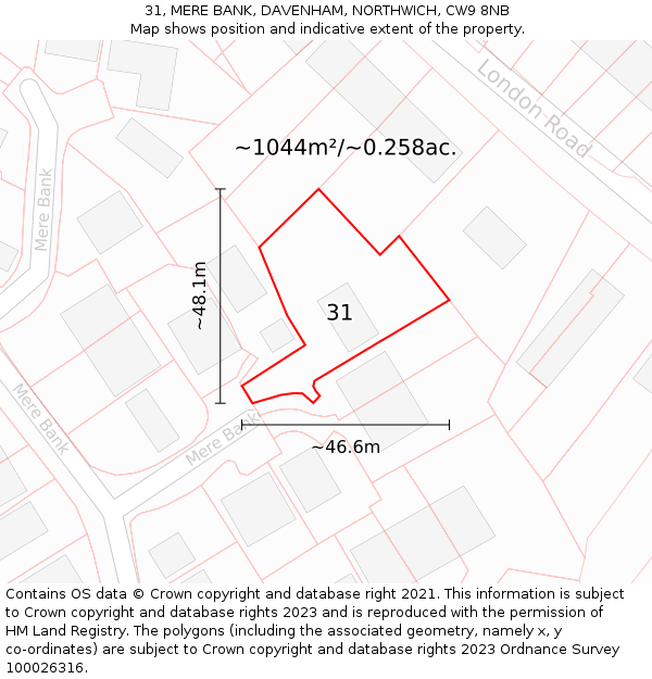 31, MERE BANK, DAVENHAM, NORTHWICH, CW9 8NB: Plot and title map
