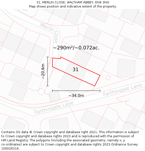 31, MERLIN CLOSE, WALTHAM ABBEY, EN9 3NG: Plot and title map