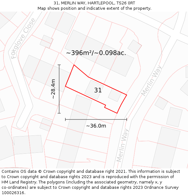 31, MERLIN WAY, HARTLEPOOL, TS26 0RT: Plot and title map