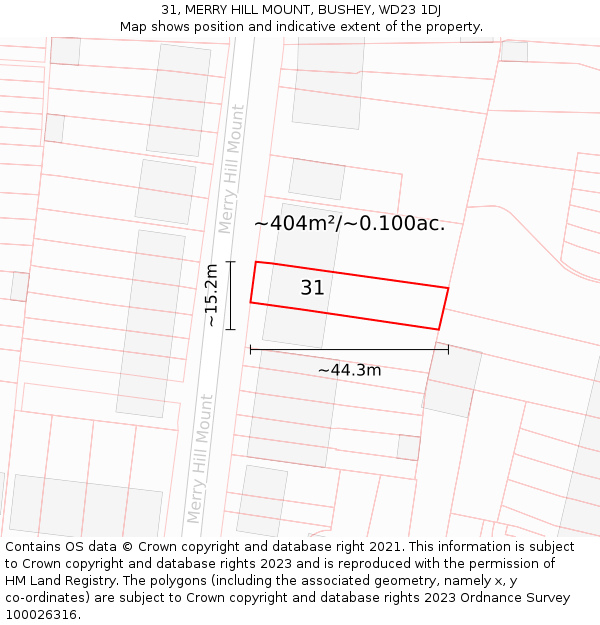 31, MERRY HILL MOUNT, BUSHEY, WD23 1DJ: Plot and title map
