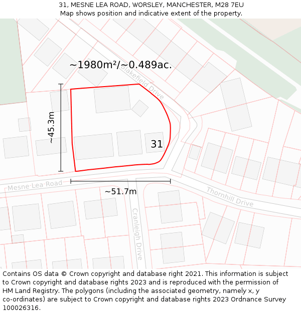 31, MESNE LEA ROAD, WORSLEY, MANCHESTER, M28 7EU: Plot and title map