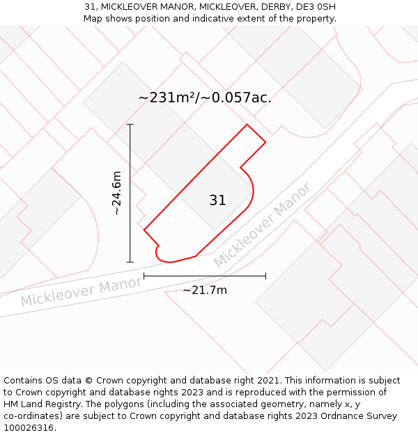 31, MICKLEOVER MANOR, MICKLEOVER, DERBY, DE3 0SH: Plot and title map