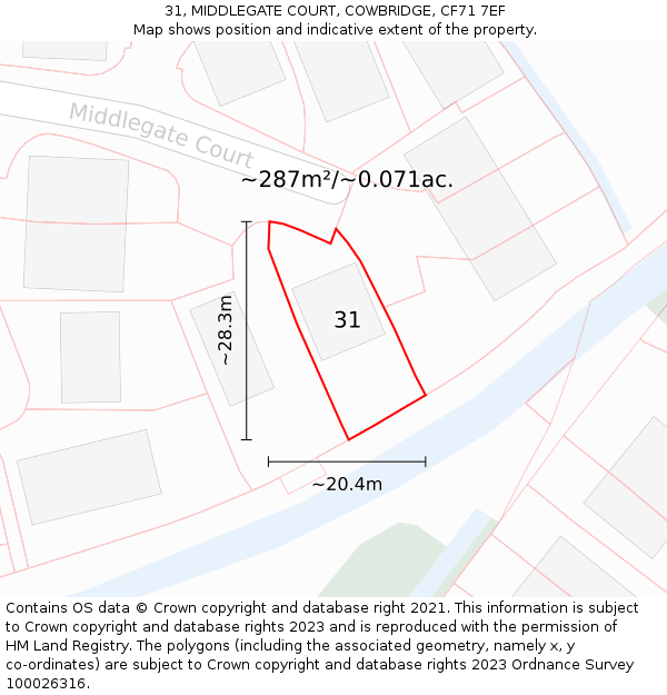 31, MIDDLEGATE COURT, COWBRIDGE, CF71 7EF: Plot and title map
