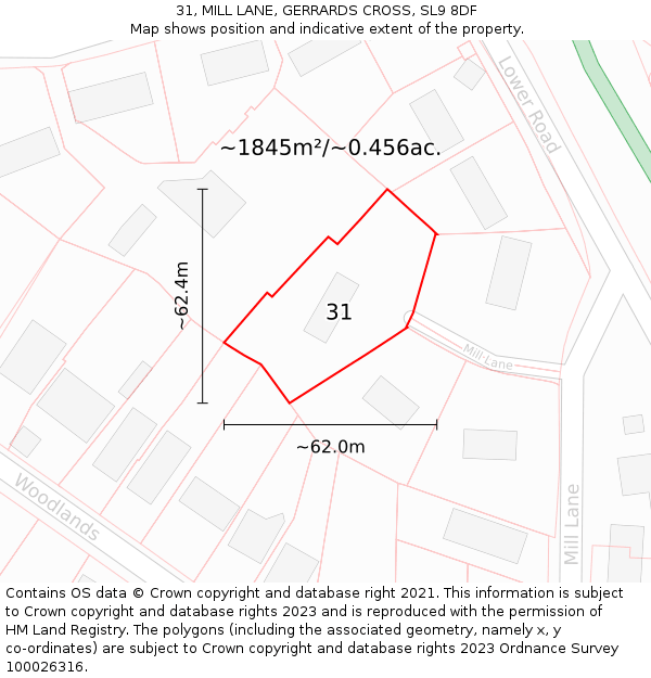 31, MILL LANE, GERRARDS CROSS, SL9 8DF: Plot and title map