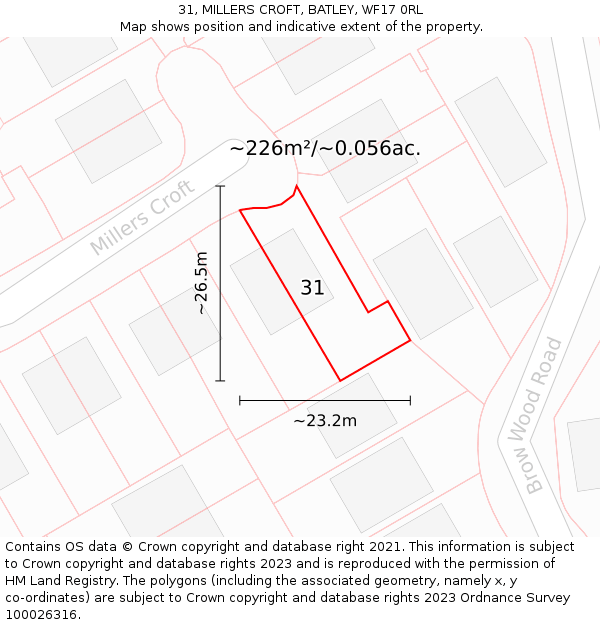 31, MILLERS CROFT, BATLEY, WF17 0RL: Plot and title map