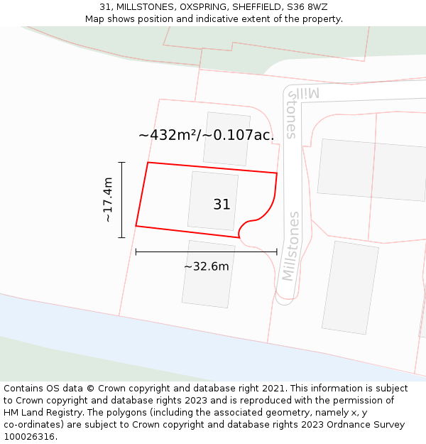 31, MILLSTONES, OXSPRING, SHEFFIELD, S36 8WZ: Plot and title map