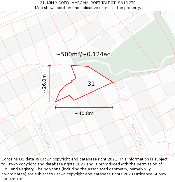 31, MIN Y COED, MARGAM, PORT TALBOT, SA13 2TE: Plot and title map