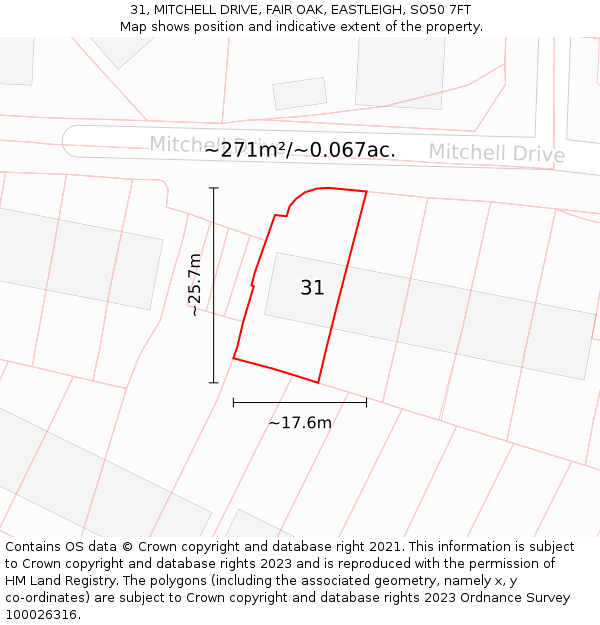 31, MITCHELL DRIVE, FAIR OAK, EASTLEIGH, SO50 7FT: Plot and title map