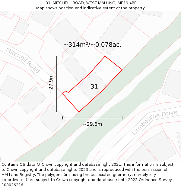 31, MITCHELL ROAD, WEST MALLING, ME19 4RF: Plot and title map