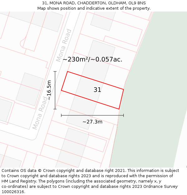 31, MONA ROAD, CHADDERTON, OLDHAM, OL9 8NS: Plot and title map