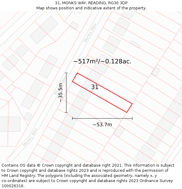31, MONKS WAY, READING, RG30 3DP: Plot and title map