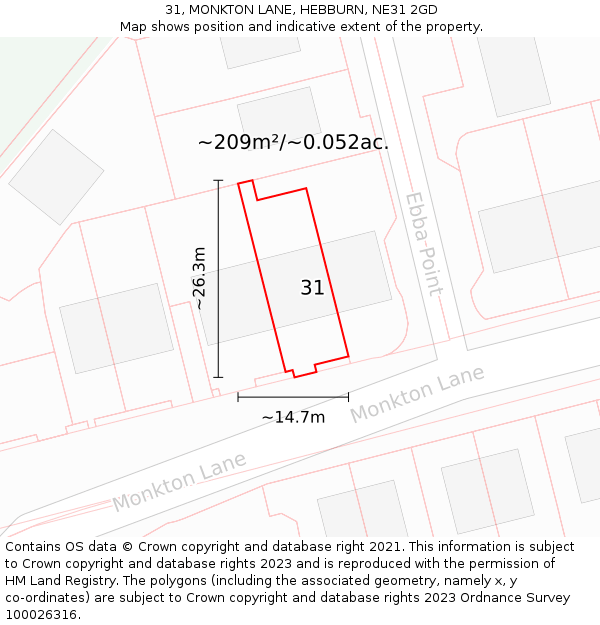 31, MONKTON LANE, HEBBURN, NE31 2GD: Plot and title map