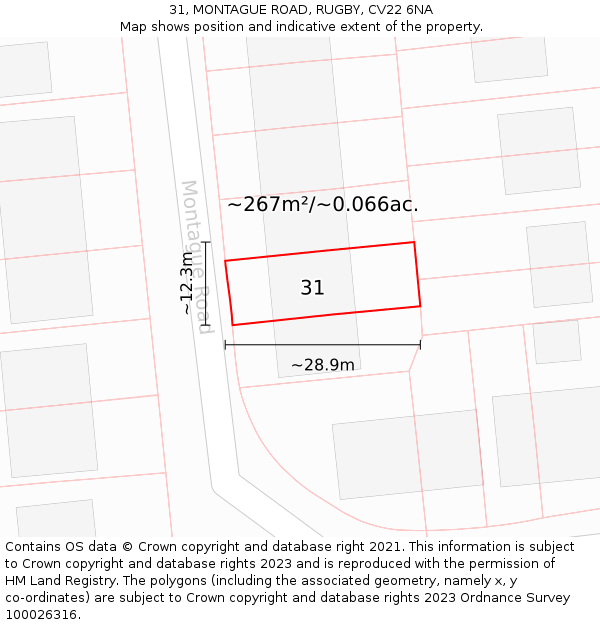 31, MONTAGUE ROAD, RUGBY, CV22 6NA: Plot and title map