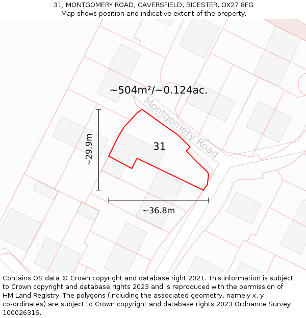 31, MONTGOMERY ROAD, CAVERSFIELD, BICESTER, OX27 8FG: Plot and title map