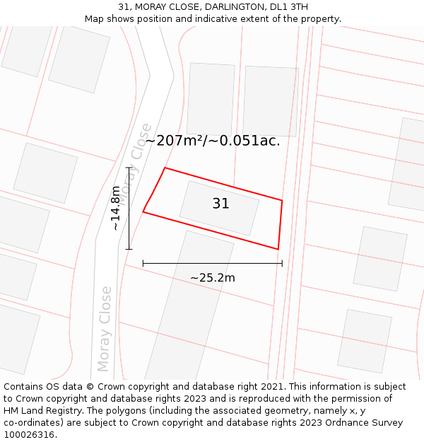 31, MORAY CLOSE, DARLINGTON, DL1 3TH: Plot and title map