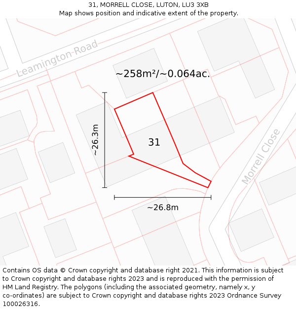 31, MORRELL CLOSE, LUTON, LU3 3XB: Plot and title map