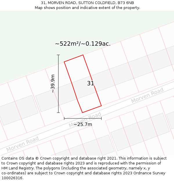 31, MORVEN ROAD, SUTTON COLDFIELD, B73 6NB: Plot and title map